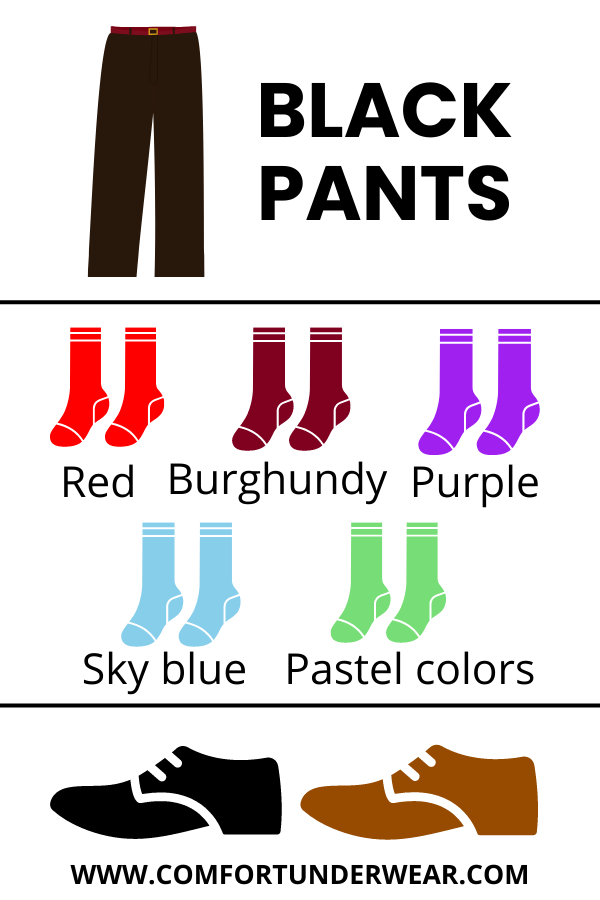How to pair black pants with colored socks and dress shoes?
