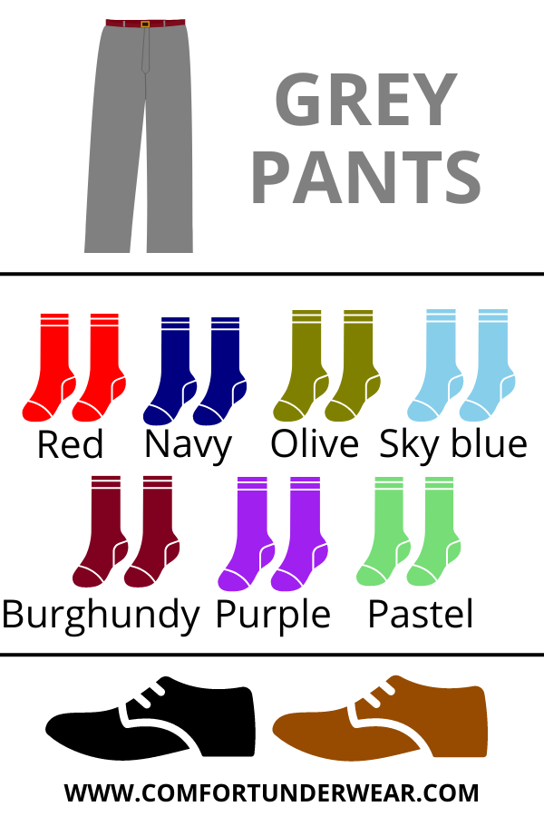How to pair grey pants with colored socks and dress shoes?