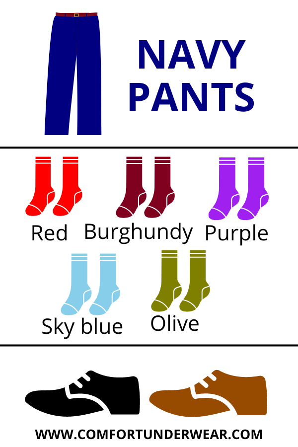 How to pair navy pants with colored socks and dress shoes?