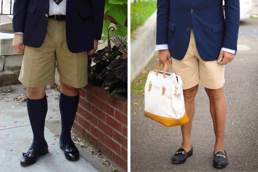Suit shorts with dress or no-show socks