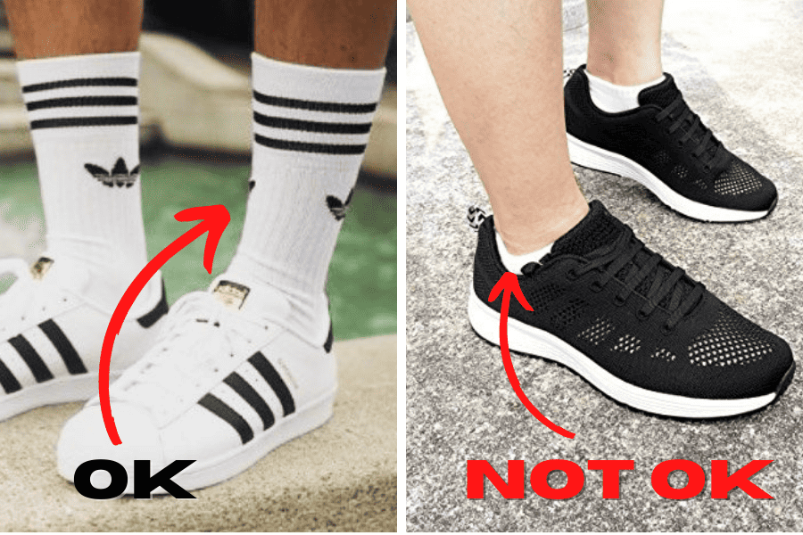 You should wear crew socks instead of ankle socks with sneakers.