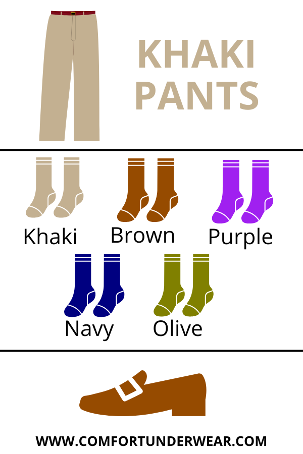 How to pair khaki pants with colored socks and loafers