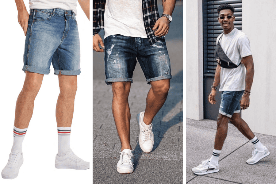 Crew and no-show socks with jeans shorts