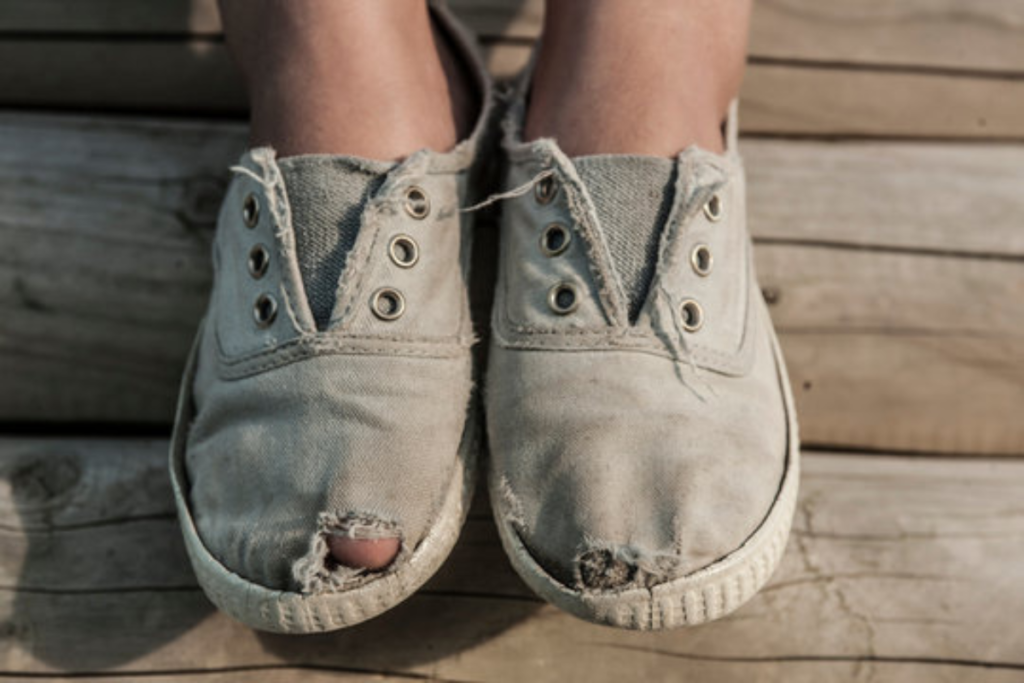 Damaged shoes make holes in socks faster