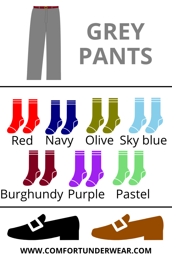 How to pair grey pants with colored socks and loafers