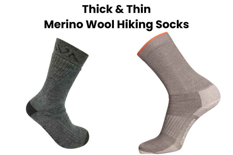 Comparison between thick and thin merino wool hiking socks