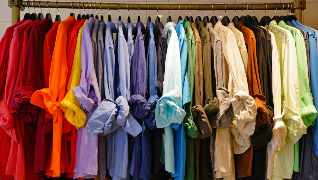 A wardrobe full of colored linen shirts